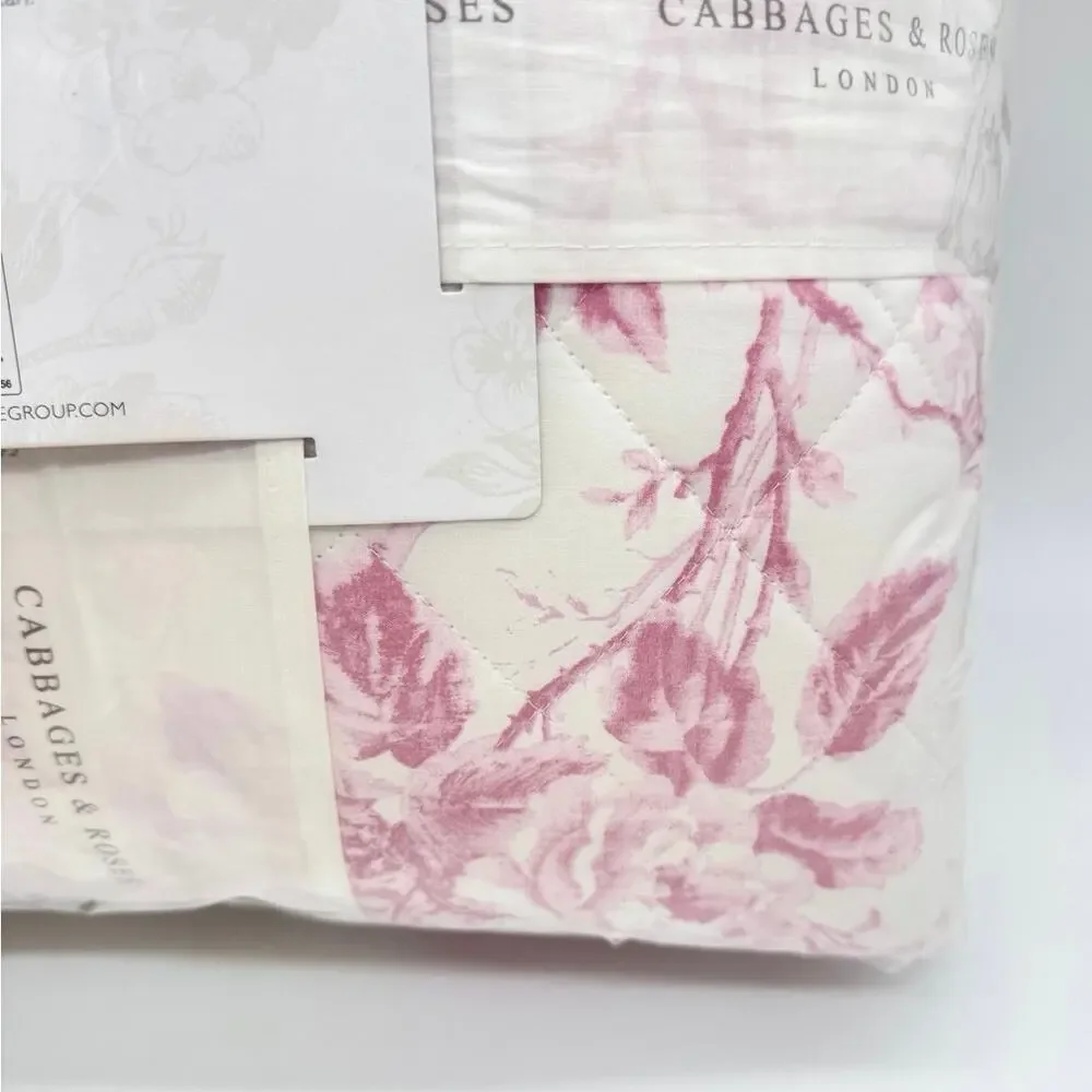 Cabbages & Roses Alderney Pink Floral Toile KING Quilt Bedding 3pc Set Raspberry